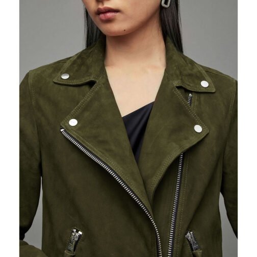 The Recruit Alexandra Petrachuk Green Suede Leather Jacket - Image 5