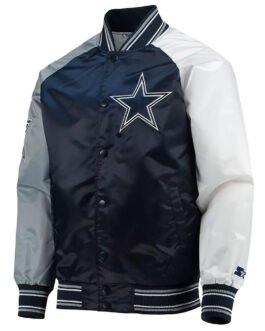 Dallas Cowboys The Reliever Navy/White Varsity Satin Jacket