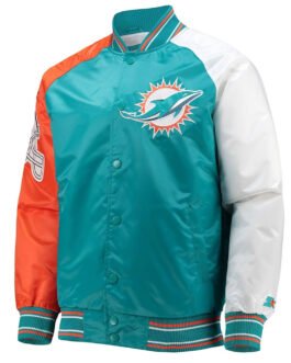 Miami Dolphins The Reliever Aqua Varsity Satin Jacket