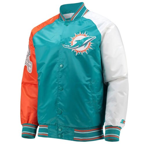 Miami Dolphins The Reliever Aqua Varsity Satin Jacket