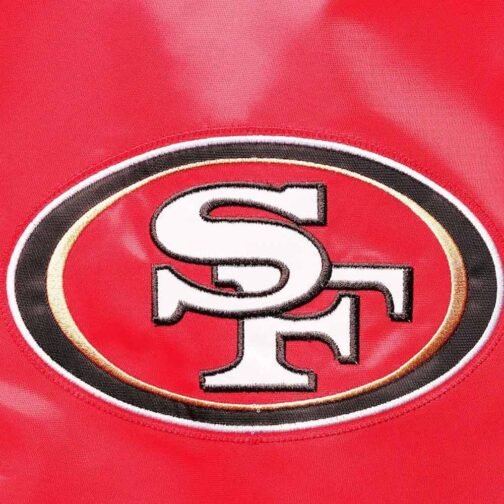San Francisco 49ers The Reliever Varsity Scarlet Satin Jacket - Image 4