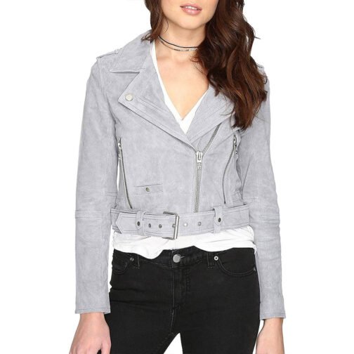 Midori Francis The Sex Lives of College Girls Gray Suede Jacket