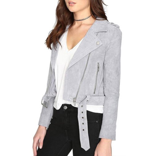 Midori Francis The Sex Lives of College Girls Gray Suede Jacket - Image 7