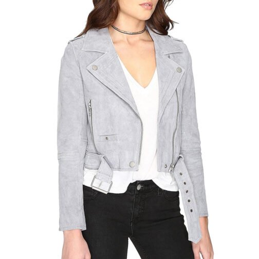 Midori Francis The Sex Lives of College Girls Gray Suede Jacket - Image 4
