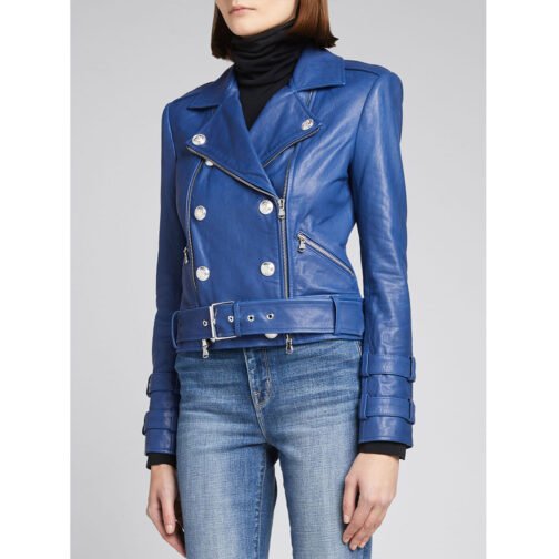 Renee Rapp The Sex Lives of College Girls S02 Moto Blue Leather Jacket - Image 5
