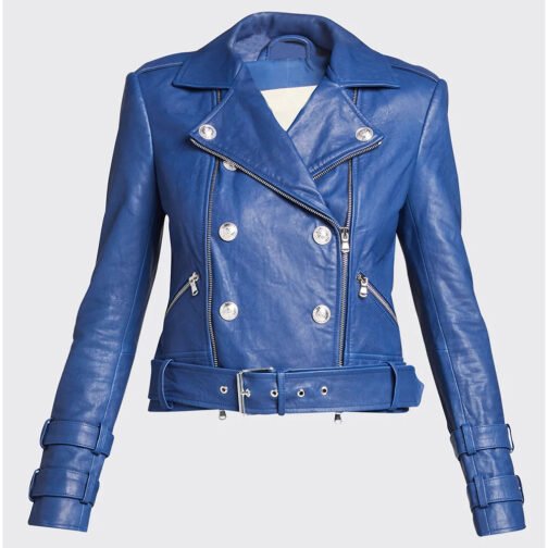 Renee Rapp The Sex Lives of College Girls S02 Moto Blue Leather Jacket - Image 4