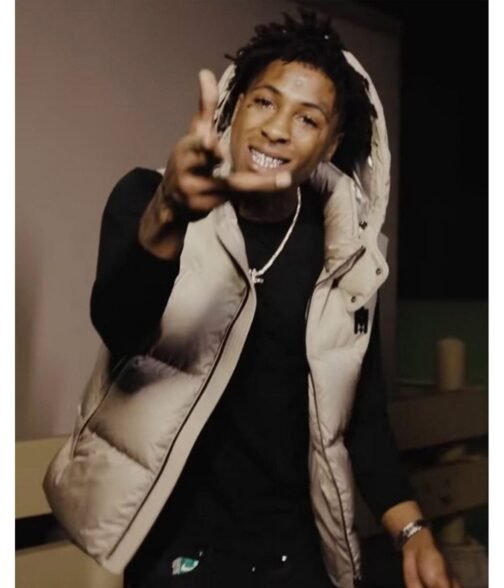 The Story of O.J. YoungBoy Never Broke Again Puffer White Hooded Vest - Image 3