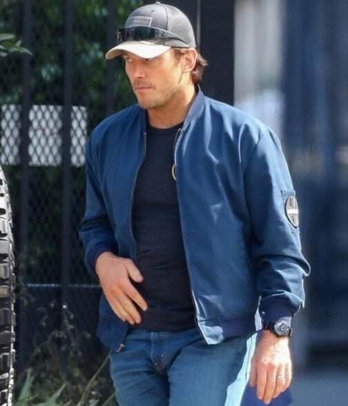 The Terminal List Chris Pratt Blue Bomber Jacket - Image 7
