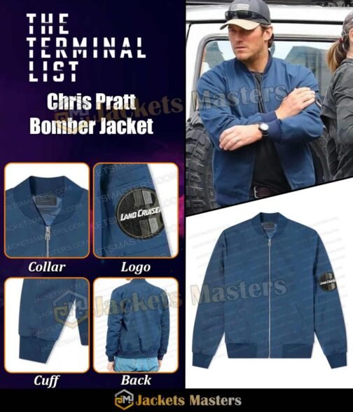 The Terminal List Chris Pratt Blue Bomber Jacket - Image 25