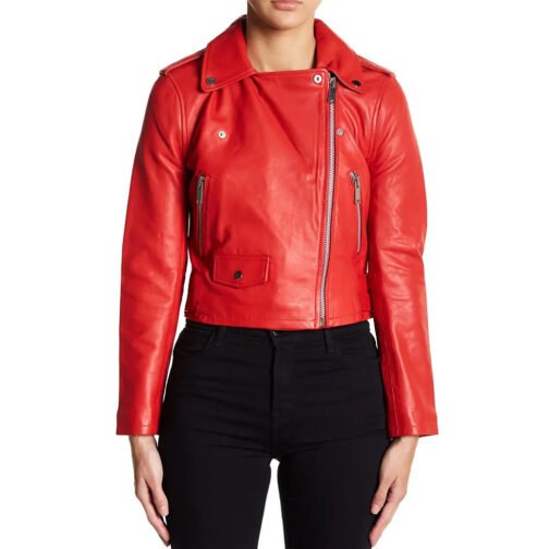 The Today Show Kathy Buccio Biker Red Leather Jacket - Image 4