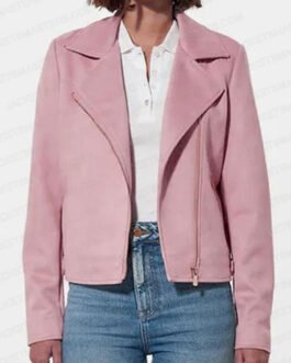 Savannah Guthrie The Today Show Pink Leather Biker Jacket
