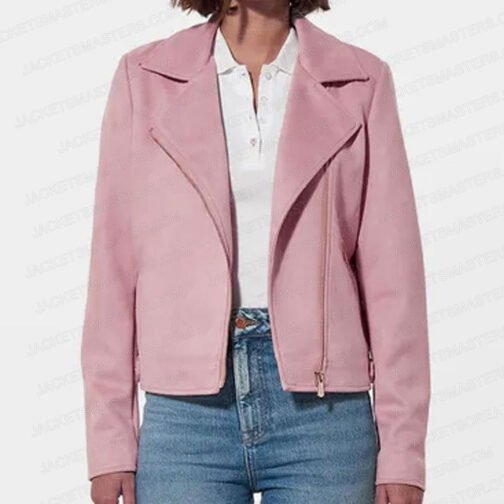 Savannah Guthrie The Today Show Pink Leather Biker Jacket