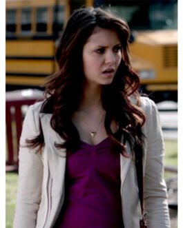 The Vampire Diaries S04 Nina Dobrev Beige Leather Jacket