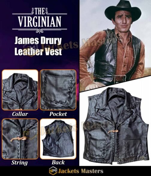 James Drury The Virginian Cowboy Leather Vest - Image 18