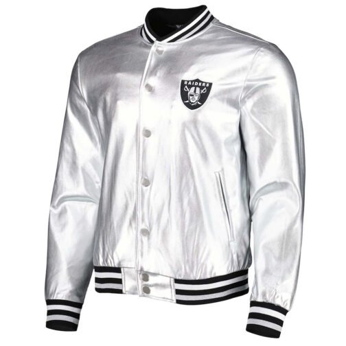 Las Vegas Raiders The Wild Collective Silver Metallic Leather Jacket