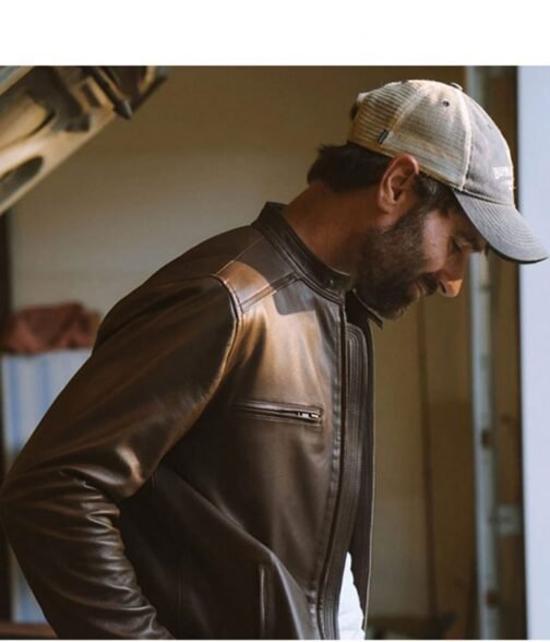 Men’s Biker Thompson Brown Leather Jacket - Image 4