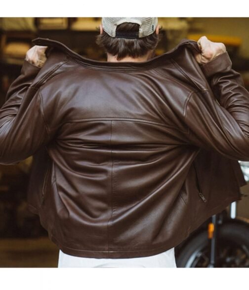 Men’s Biker Thompson Brown Leather Jacket - Image 2