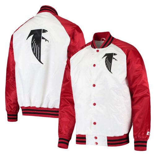 Atlanta Falcons Throwback Varsity Red and Satin Jacket - Image 4