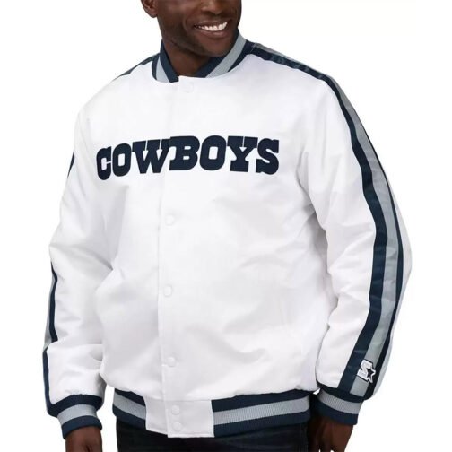 Starter White Dallas Cowboys Throwback D-Line Full-Snap Satin Jacket - Image 4