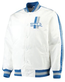 White Detroit Lions Throwback D-Line Satin Jacket