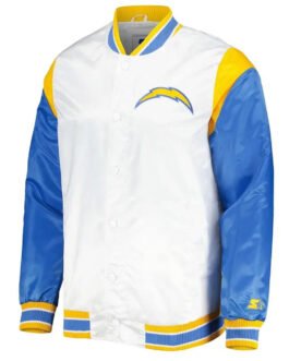 LA Chargers Throwback Pitch Satin Blue and White Jacket