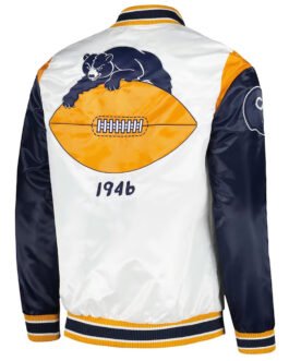 White/Navy Throwback Warm Up Pitch Chicago Bears Satin Jacket