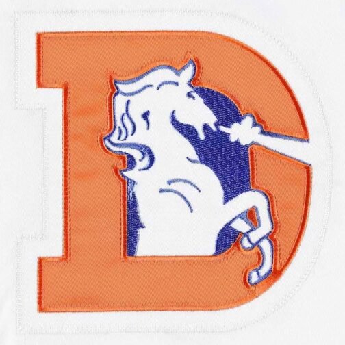 Throwback Warm Up Pitch Denver Broncos White Satin Jacket - Image 4