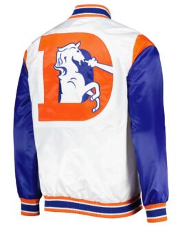 Throwback Warm Up Pitch Denver Broncos White Satin Jacket