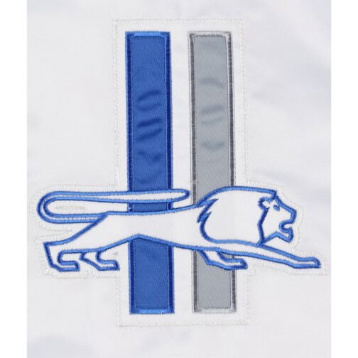 Throwback Warm Up Pitch Detroit Lions Varsity Satin Jacket - Image 4