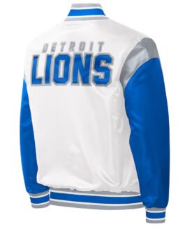 Throwback Warm Up Pitch Detroit Lions Varsity Satin Jacket