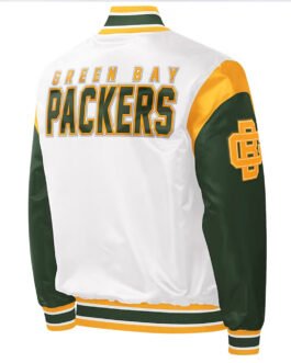 Throwback Warm Up Pitch Green Bay Packers Varsity Satin Jacket