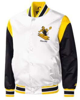 Pittsburgh Steelers Throwback Warm Up Pitch Black/White Varsity Satin Jacket