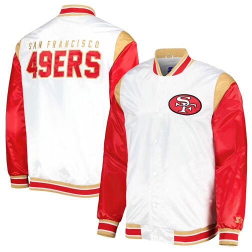 Throwback Warm Up Pitch San Francisco 49ers Varsity Satin Jacket - Image 3