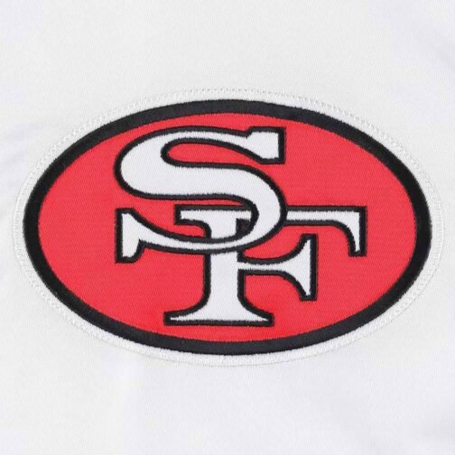 Throwback Warm Up Pitch San Francisco 49ers Varsity Satin Jacket - Image 4