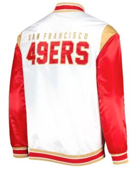 Throwback Warm Up Pitch San Francisco 49ers Varsity Satin Jacket