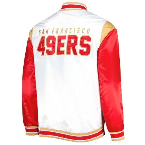 Throwback Warm Up Pitch San Francisco 49ers Varsity Satin Jacket - Image 2