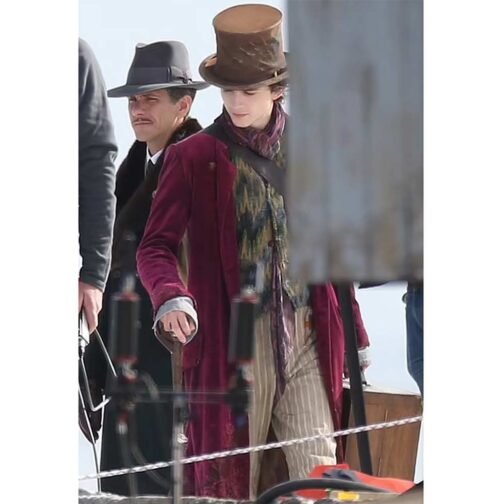 Timothée Chalamet Wonka Maroon Velvet Coat - Image 10