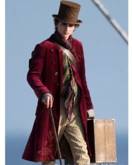 Timothée Chalamet Wonka Maroon Velvet Coat