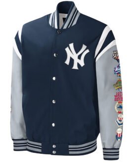 NY Yankees Title Holder Varsity Navy and Gray Satin Jacket