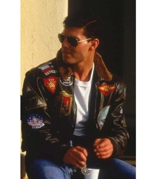Top Gun Tom Cruise Bomber Leather Jacket with Removable Fur - Image 9
