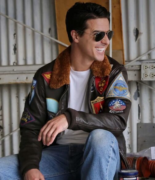Top Gun Tom Cruise Bomber Leather Jacket with Removable Fur - Image 4