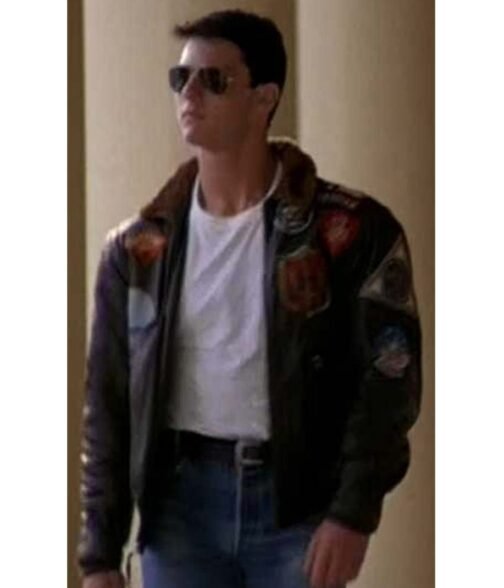 Top Gun Tom Cruise Bomber Leather Jacket with Removable Fur - Image 13