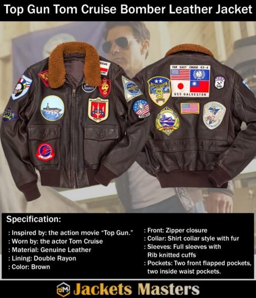 Top Gun Tom Cruise Bomber Leather Jacket with Removable Fur - Image 15