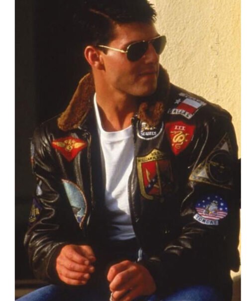 Top Gun Tom Cruise Bomber Leather Jacket with Removable Fur - Image 6