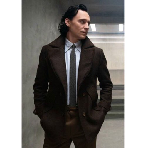 Loki Season 2 Tom Hiddleston Brown Wool Peacoat - Image 25