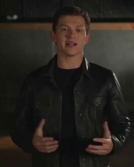 Uncharted Movie Tom Holland Black Leather Jacket