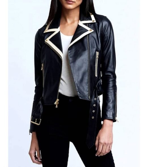 Vanessa Morgan Riverdale Biker Contrast Trim Leather Jacket