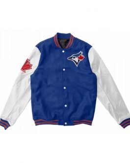 MLB Toronto Blue Jays Full Snap Blue and White Varsity Wool/Leather Jacket