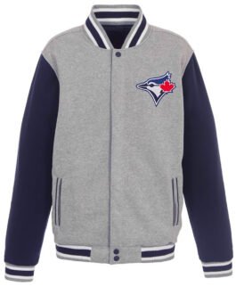 Toronto Blue Jays Varsity Gray and Navy Wool Jacket