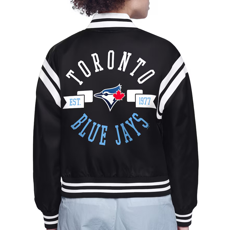Toronto Blue Jays Printed Logo Varsity Satin Jacket - Image 3
